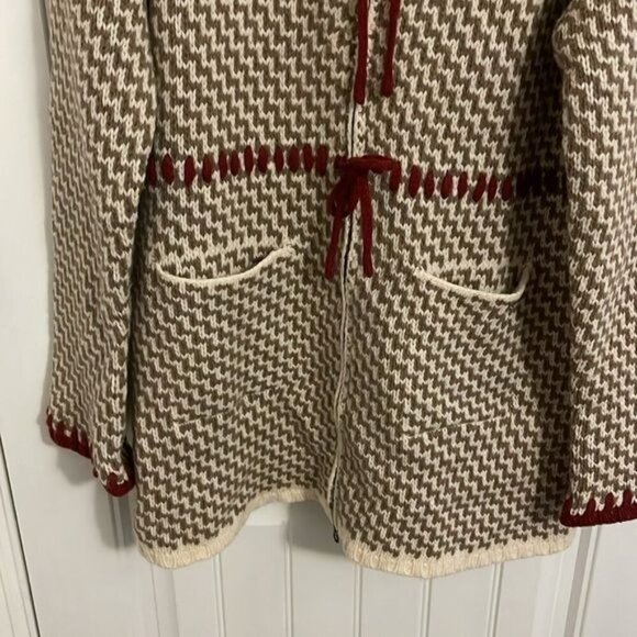 80% Lambswool  Hooded Cardigan Jacket Women's L, w/ Belt &‎ Zip Closure - Picture 8 of 16